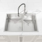 33'x19' Embedded Double Bowl Kitchen Sink, Overmount Handmade Sink in Brushed (Sink only)
