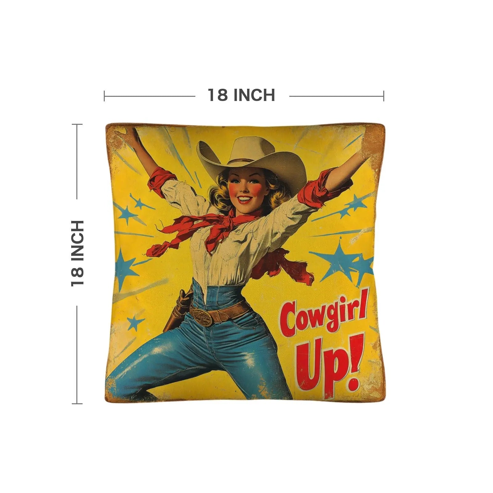 Vintage Cowgirl Up Throw Pillow Case 18 x 18 Made in America Baha Ranch Western Wear