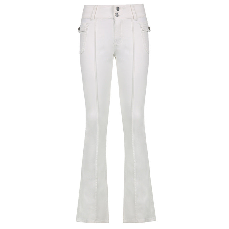 Women's New Sexy Low-waist Side Pockets Retro Slim-fit Micro Trousers Casual Trousers