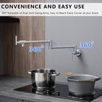Pot Filler,Wall Mount Commercial Pot Filler Faucet,304 SS Material Kitchen Folding Faucet,Coffee Machine Faucet with Stretchable Double Joint Swing Arms,Style A,Black ened