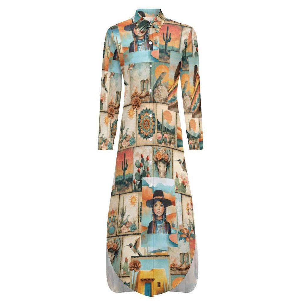 Colores de Mexico Pictures of the Southwest Button-Up Long Sleeve Shirt Dress Duster Baha Ranch Western Wear