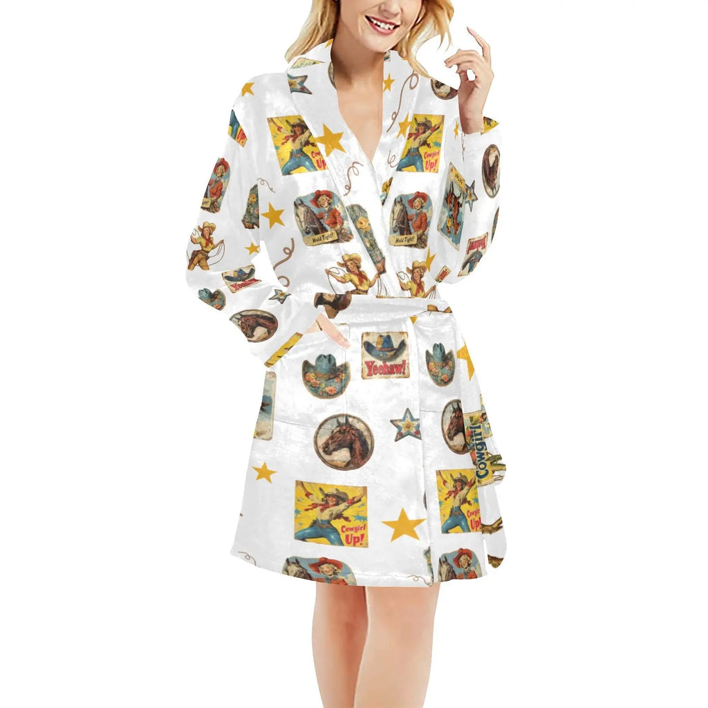 Baha Ranch Vintage Cowgirl Collage Women's Western Bath Robe Baha Ranch Western Wear