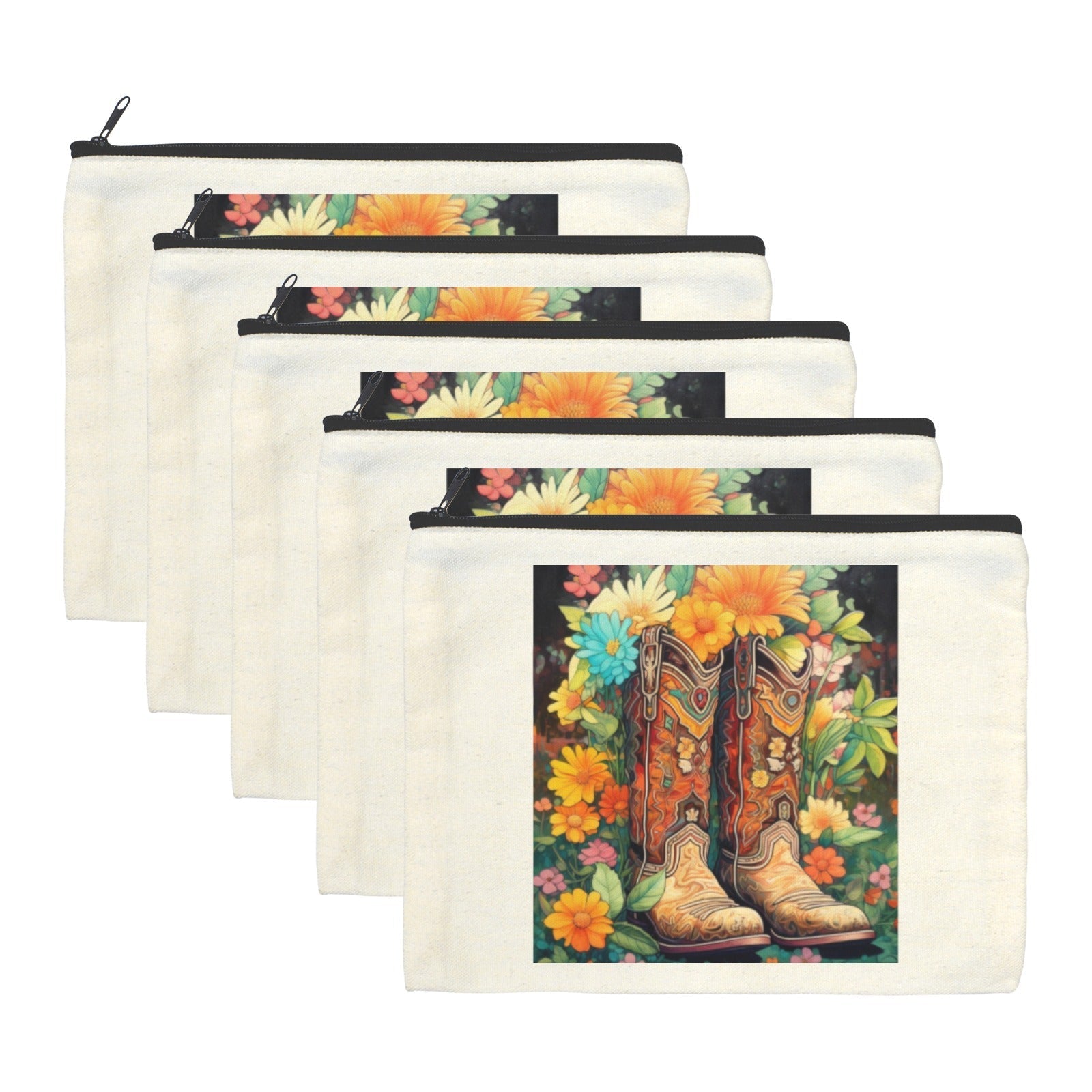 Floral Cowboy Boots Cosmetic Bag  Pack of 5 Made in America Baha Ranch Western Wear