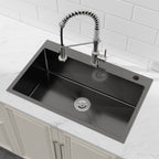 Stainless Steel Kitchen Sink, 30″x19″ Single Bowl, Overmount Handmade Sink in Black, with US Standard Drain and Hook