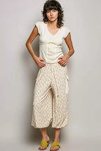 POL V-Neck Lightweight Textured Short Sleeve Knit Top with Lace Trim