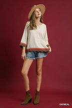 Umgee Scalloped Hem Color Block Top
