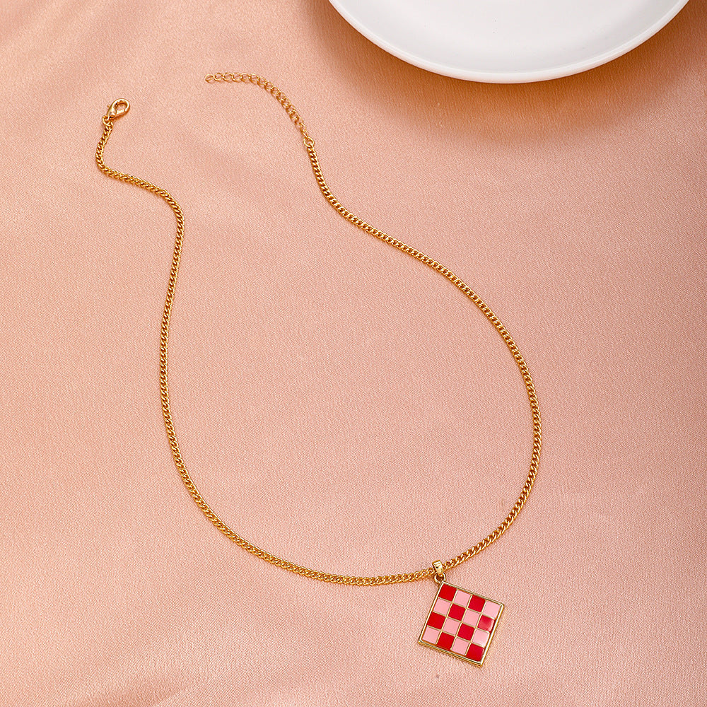 Sweet Square Clavicle Chain Drawing Board Color Matching Necklace Female