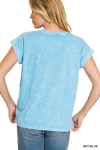 Zenana Halo Snow Washed Cuffed Short Sleeve Tee