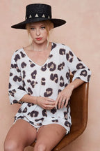 BiBi Leopard Printed V Neck Woven Top with Ruffled
