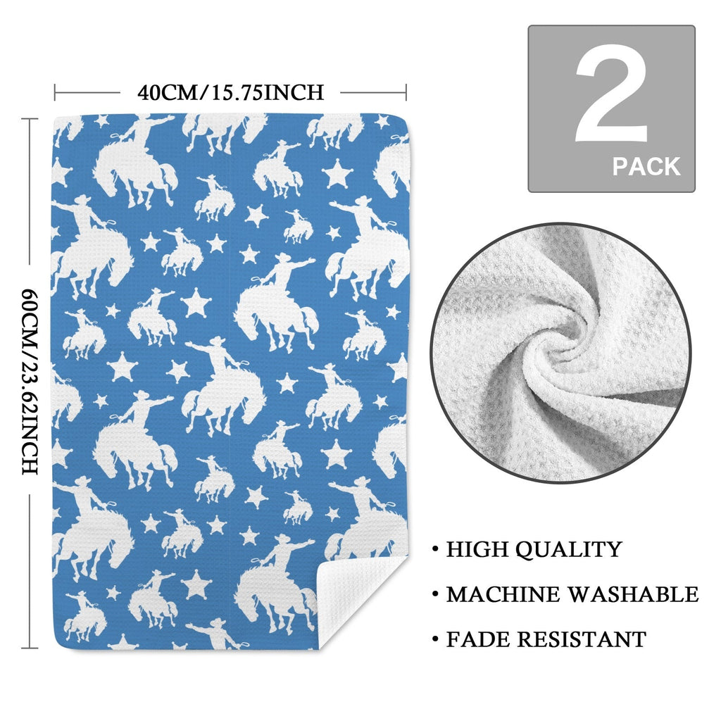 Blue Rodeo Cowboy Set of 2 Dish Towels Made in America Baha Ranch Western Wear