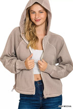 Zenana Fleece Pigment Dye Zip Up Hoodie with Pockets