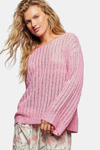POL Round Neck Long Sleeve Open Weave Sweater