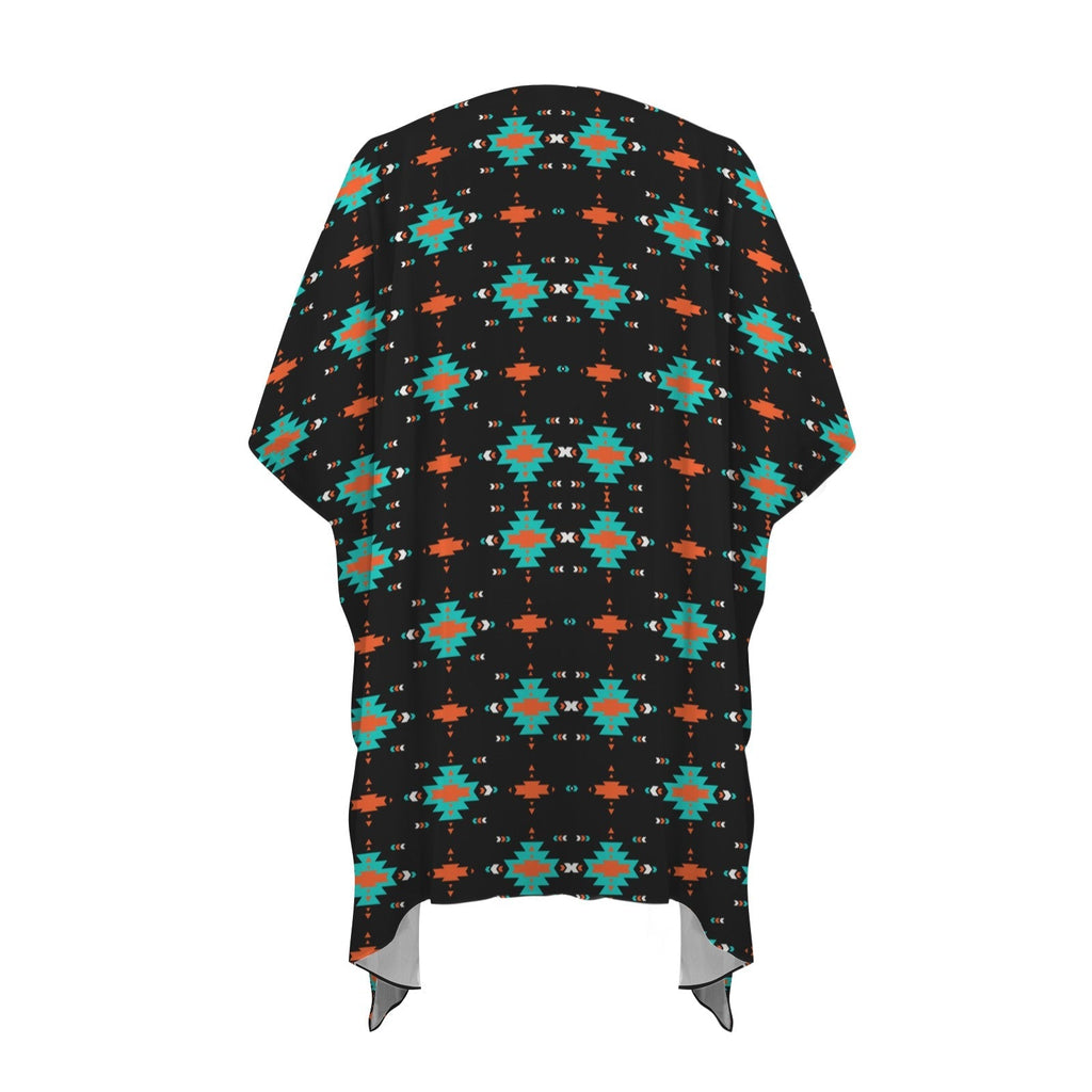 Baha Ranch Black Turquoise Orange Aztec Duster Kimono Coverup Baha Ranch Western Wear