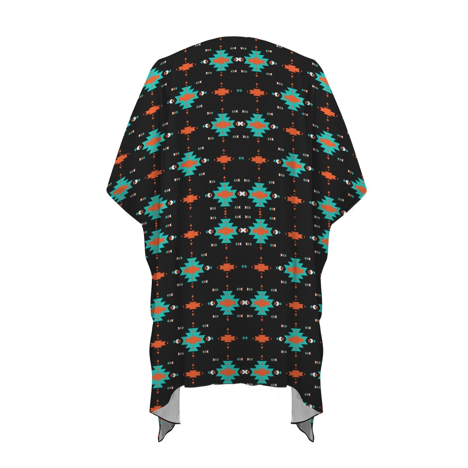 Baha Ranch Black Turquoise Orange Aztec Duster Kimono Coverup Baha Ranch Western Wear