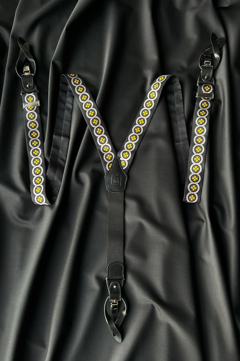 Sicily Lemon Yellow Floral Patterned Silk Suspenders ETNA