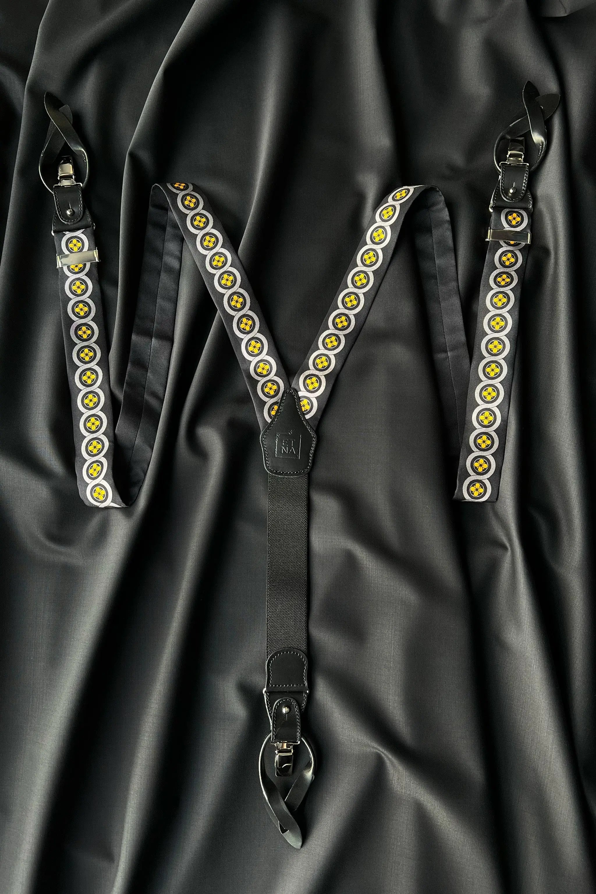 Sicily Lemon Yellow Floral Patterned Silk Suspenders ETNA
