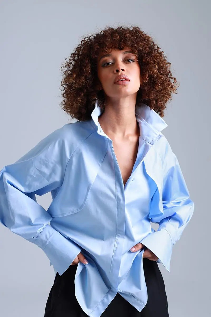 Diva Business Style Blue Organic Cotton Shirt ETNA
