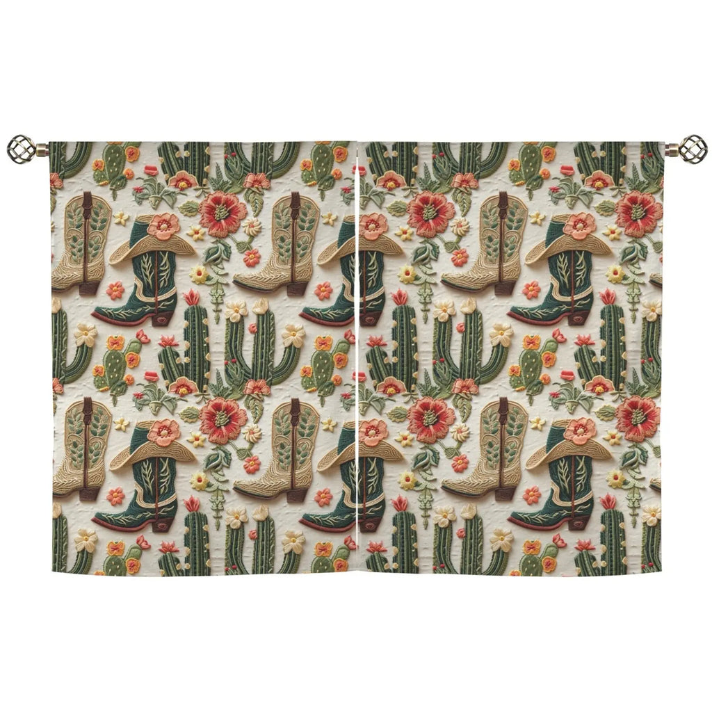 Cactus and Boots Curtains 28"x40" (2-Piece) Made in America Baha Ranch Western Wear