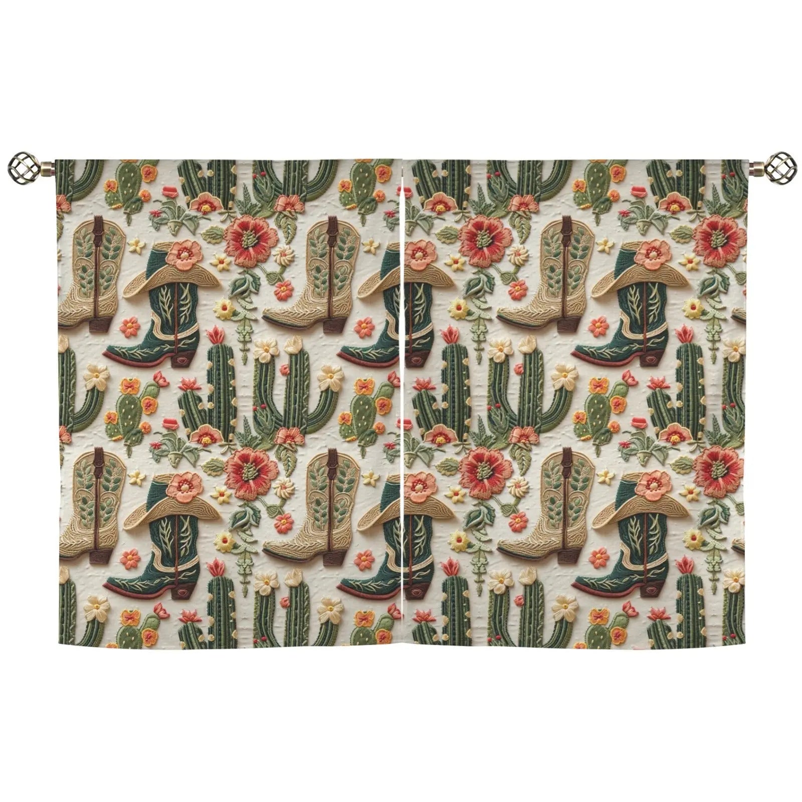 Cactus and Boots Curtains 28"x40" (2-Piece) Made in America Baha Ranch Western Wear