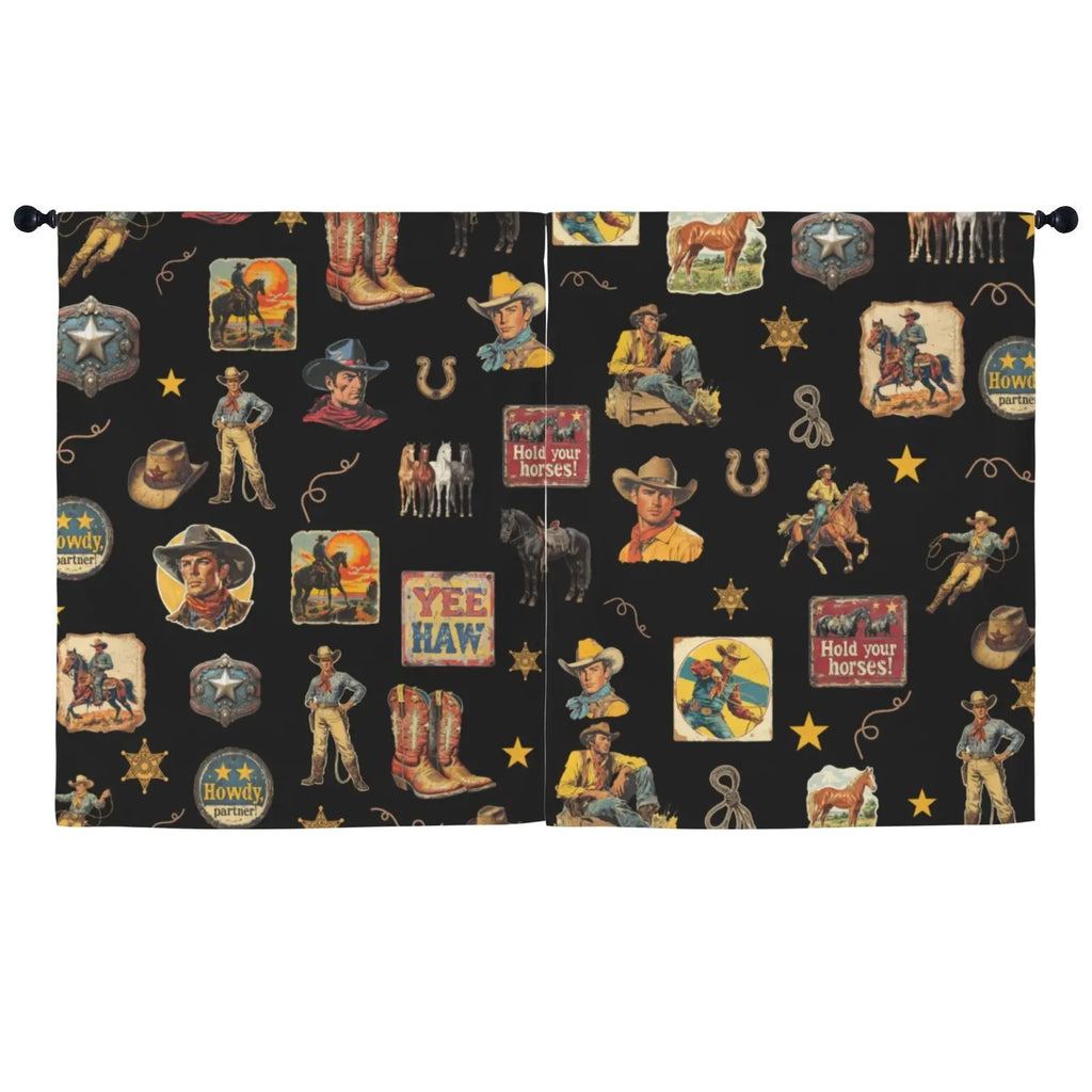 Vintage Cowboy Collage Western Curtains 52" x 63" Made in America Baha Ranch Western Wear