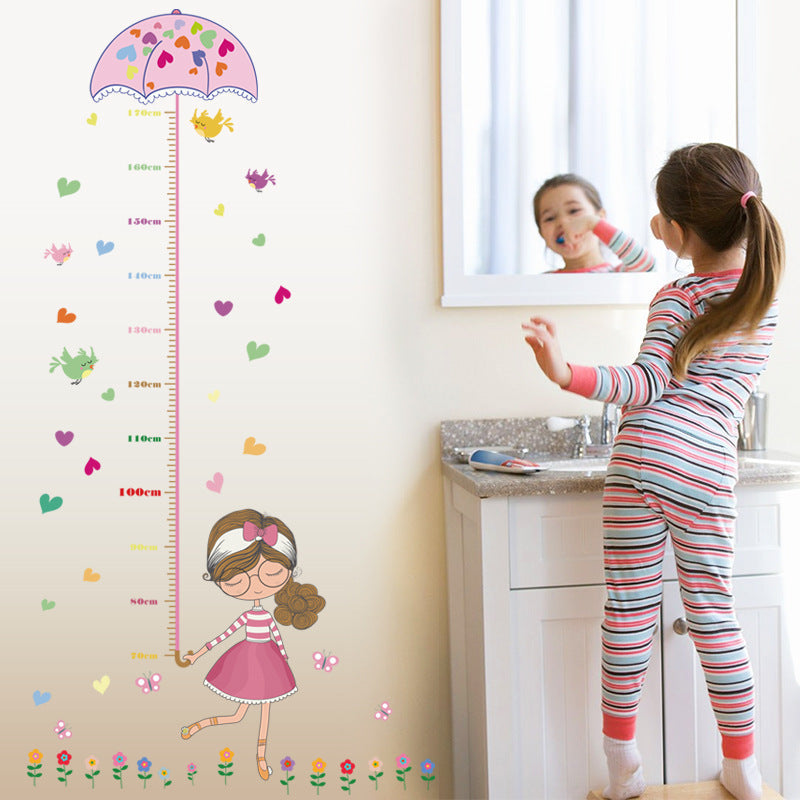 SK7043 Cartoon Girl Umbrella Height Measurement Wall Sticker Living Room Bedroom Wall Sticker Glass Doors And Windows TV Background Decorative Sticker