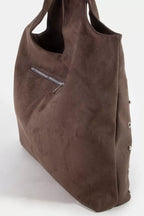 Fame Large Grommeted Suede Shoulder Bag
