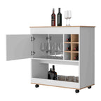 Texas Bar Cart, One Cabinet, Six Bottle Cubbies, One Lower Panel, Four Casters
