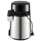 1.1 Gal Water Distiller, 0.3 Gal/H, 750W Distilled Water Maker Machine 0-99H Timing Set Temp Display, 304 Stainless Steel Countertop Distiller Glass Carafe Cleaning Powder 3 Carbon Packs, Silver