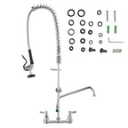 Commercial Faucet with Pre-Rinse Sprayer, 36' Height, 8' Center, 12' Swing Spout, Wall Mount Kitchen Sink Faucet, Brass Constructed Device with Pull Down Spray, for 1/2/3 Compartment Sink