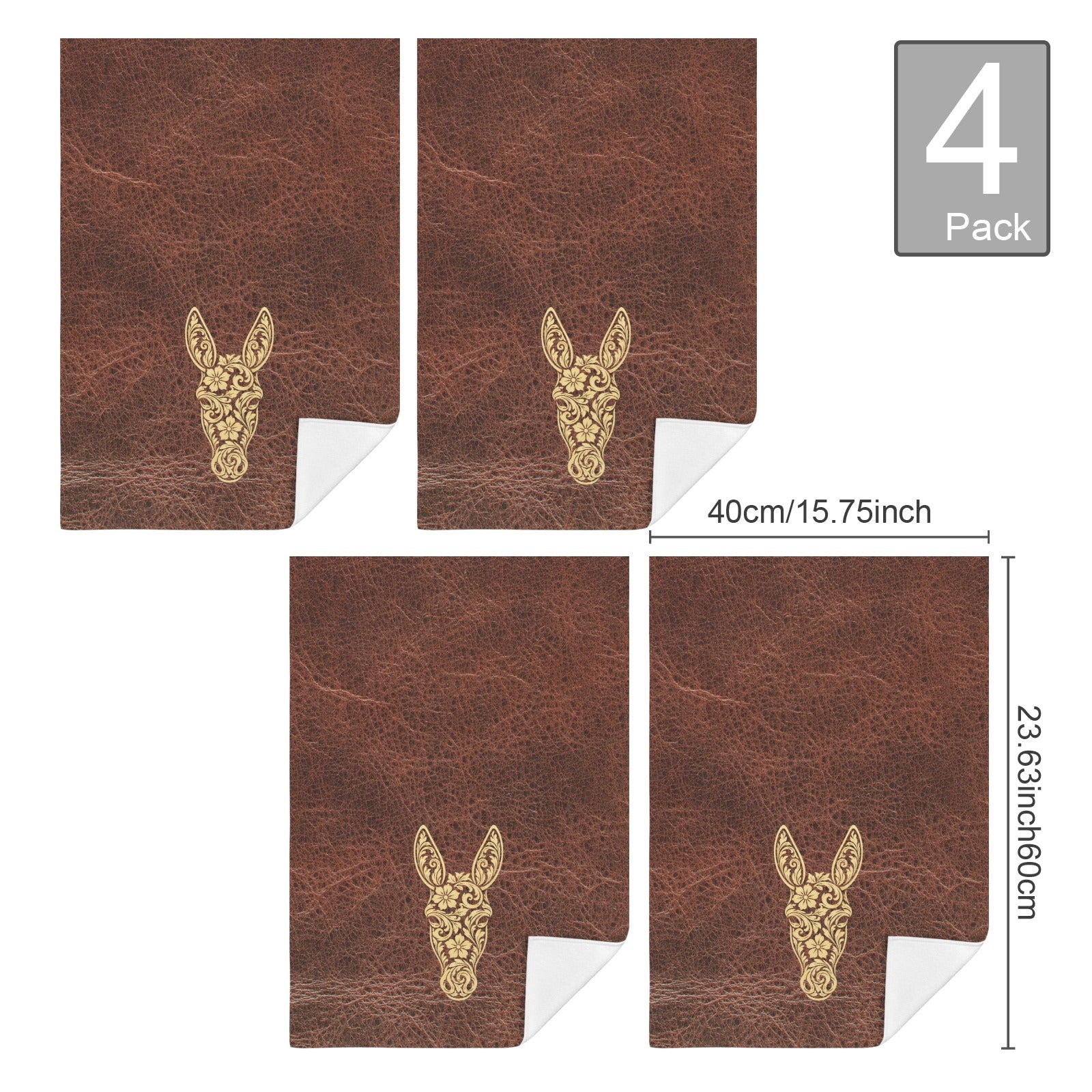 Baha Ranch Tooled Donkey Set of 4 Kitchen Dish Towels Made in America Baha Ranch Western Wear