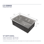 Stainless Steel Kitchen Sink, 30″x19″ Drop In Single Bowl, Undermount Handmade Sink in Brushed Nickel, with US Standard Drain and Hook, LS-SSBR05