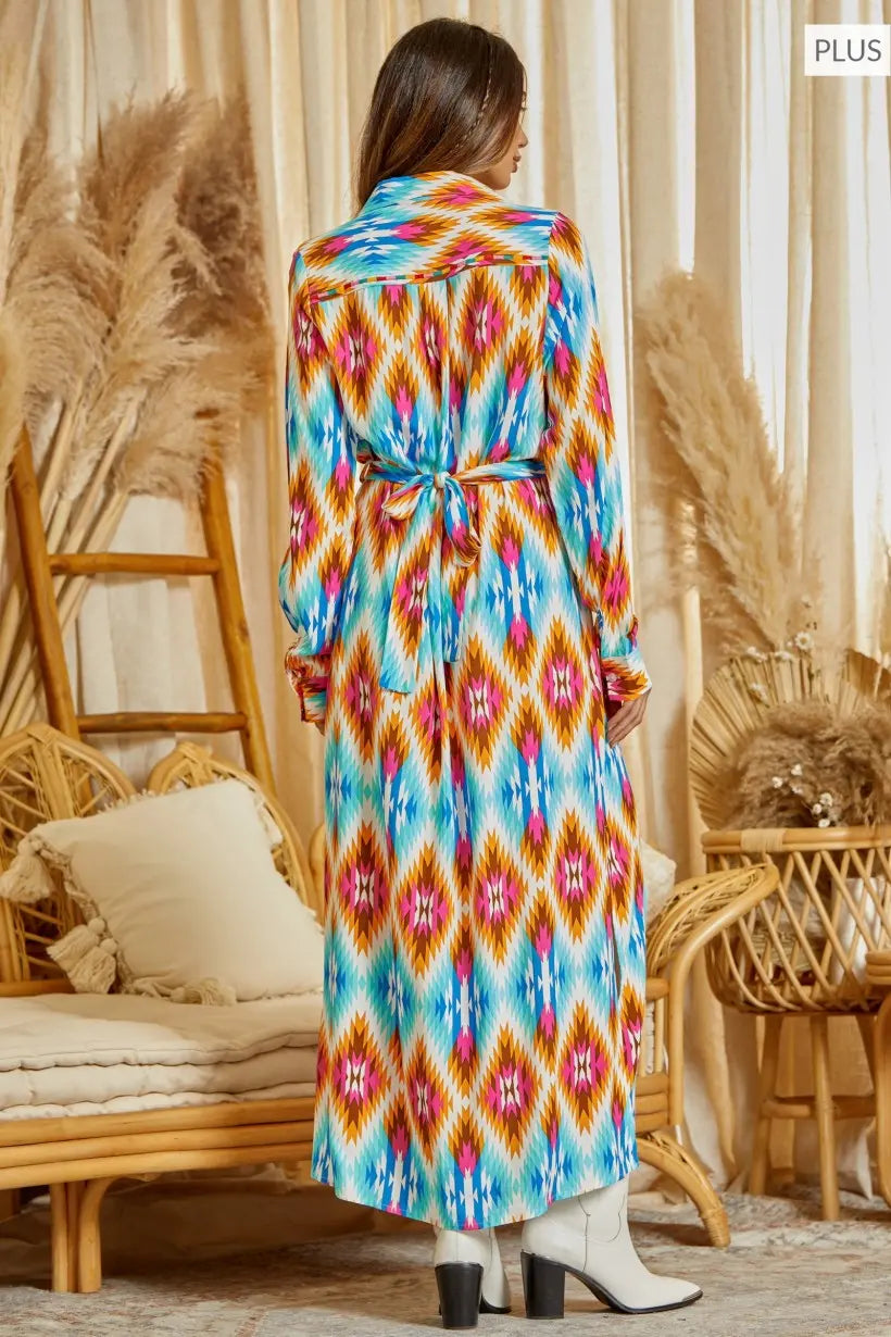 Ruidoso Aztec Button Down Dress Duster Plus Size Baha Ranch Western Wear