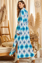 Blue Caracao Aztec Button Down Dress Duster Plus Size 2xl or 3XL Baha Ranch Western Wear