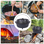 pre-Seasoned Cast Iron Dutch Oven With Skillet Lid, Outdoor Camping Deep Pot for Camping Fireplace Cooking BBQ Baking Campfire, Leg Base, 12 Quart