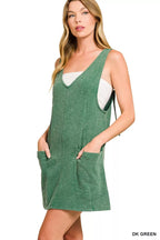 Zenana Washed Slub Adjustable Strap Overall Dress