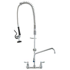 Commercial Faucet with Pre-Rinse Sprayer, 36' Height, 8' Center, 12' Swing Spout, Wall Mount Kitchen Sink Faucet, Brass Constructed Device with Pull Down Spray, for 1/2/3 Compartment Sink