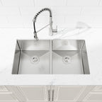 33'x19' Embedded Double Bowl Kitchen Sink, Undermount Handmade Sink in Brushed (Sink only)