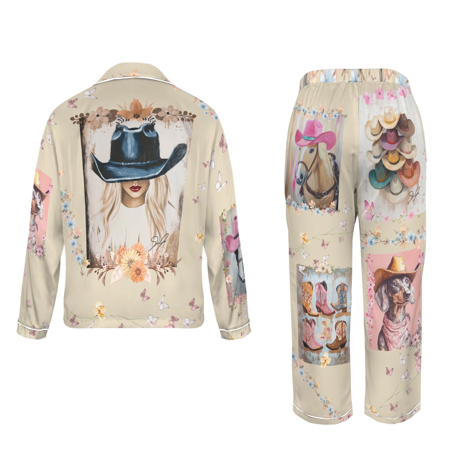 Baha Ranch Danilo Painted Cowgirl Satin Long Pajamas Baha Ranch Western Wear