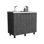 2 Freestanding Utility Base Cabinet with Stainless Steel Countertop and 2-Door, Smokey Oak