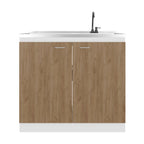 Napoles Utility Sink with Faucet Inclued and Integrated Stainless Steel Counter top, Freestanding cabinet with two doors, Metal Handles and Two interior shelves, Natural+White