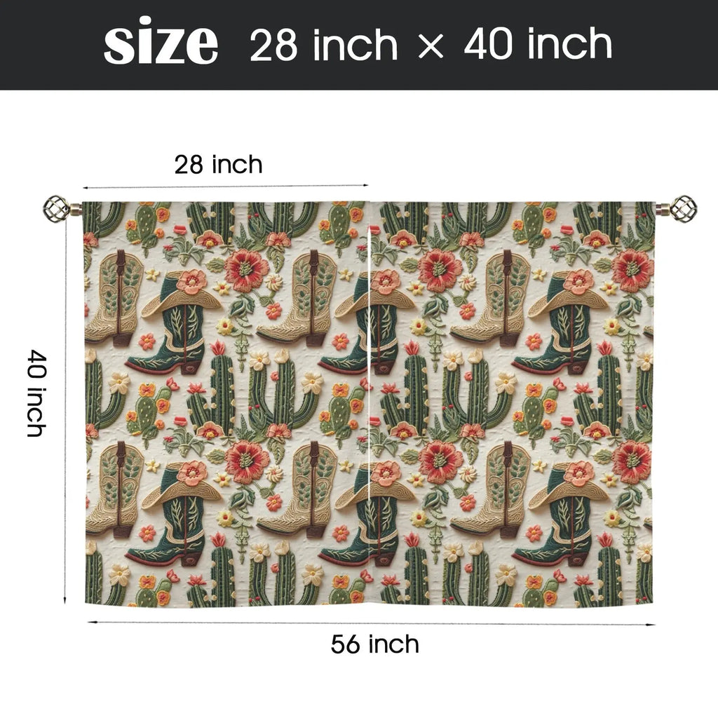 Cactus and Boots Curtains 28"x40" (2-Piece) Made in America Baha Ranch Western Wear