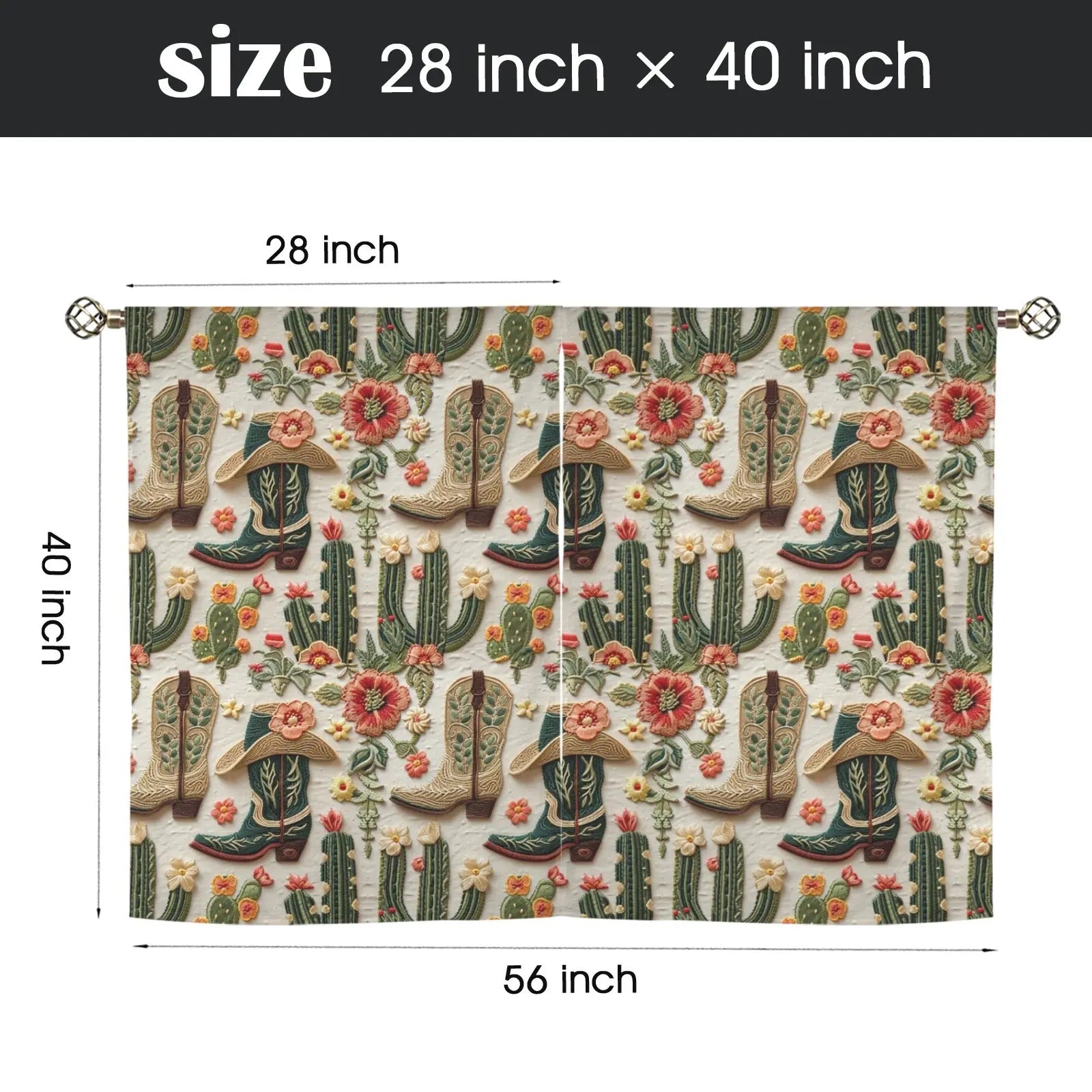 Cactus and Boots Curtains 28"x40" (2-Piece) Made in America Baha Ranch Western Wear