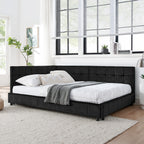 Mid-Century Full Size Upholstered Tufted Bed Frame with Comfortable Backrest and Armrests, Velvet, Black