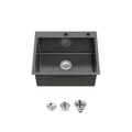 Stainless Steel Kitchen Sink, 23″x19″ Single Bowl, Undermount Handmade Sink in Black, with US Standard Drain and Hook, LS-SSBL02