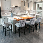 A&A Furniture,Contemporary Velvet Upholstered Wing-Back Barstools with Button Tufted Decoration and Wooden Legs, and Chrome Nailhead Trim, Leisure Style Bar Chairs,Bar stools, Set of 2 (Gray),SW1824GY