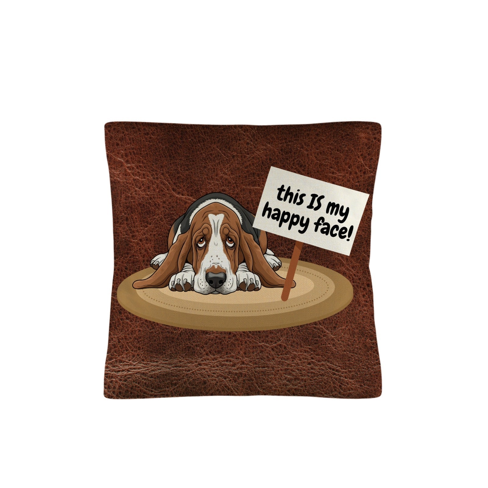 Baha Ranch Basset Hound This is My Happy Face Throw Pillow Case Made in America Baha Ranch Western Wear