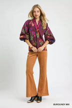 Umgee Floral Print Flounce Sleeve Blouse