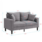 Modern Upholstered Light Gray Loveseat Sofa with Wooden Frame for Small Spaces