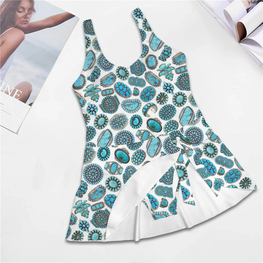 Baha Ranch All Turquoise Skirted Swimsuit Baha Ranch Western Wear