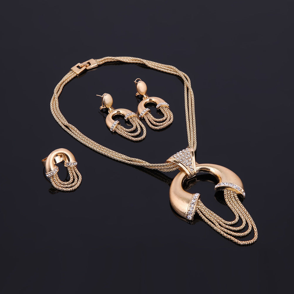 Explosive Exaggerated Golden Bridal Jewelry Set